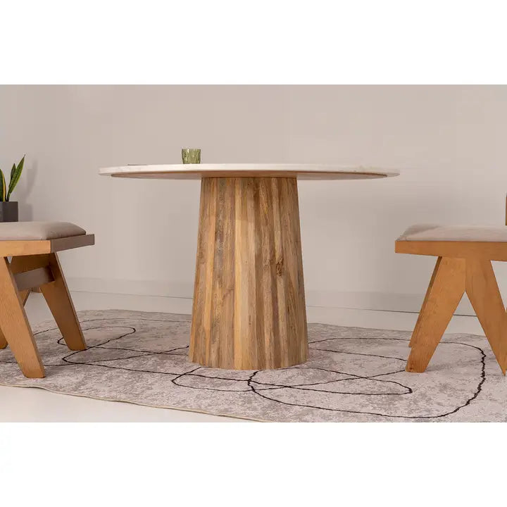 Round Table With White Marble Top 120X120X77