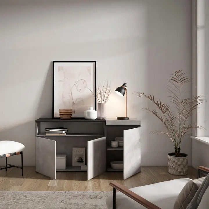 Dressoirs voor de woonkamer | Grote opbergcapaciteit | 150x75x35cm | 3 deuren | Kleerkast, schoenenrek | Moderne stijl | Cement