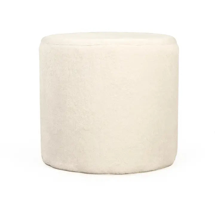 Adrian Round White Faux Fur Stool