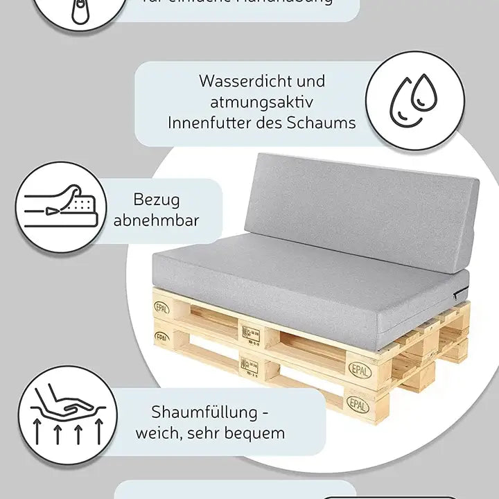 Hoogwaardige Euro-Palettenkissen: sets van 2 en 8 stuks, antraciet - ideaal voor binnen/buiten palettenbanken