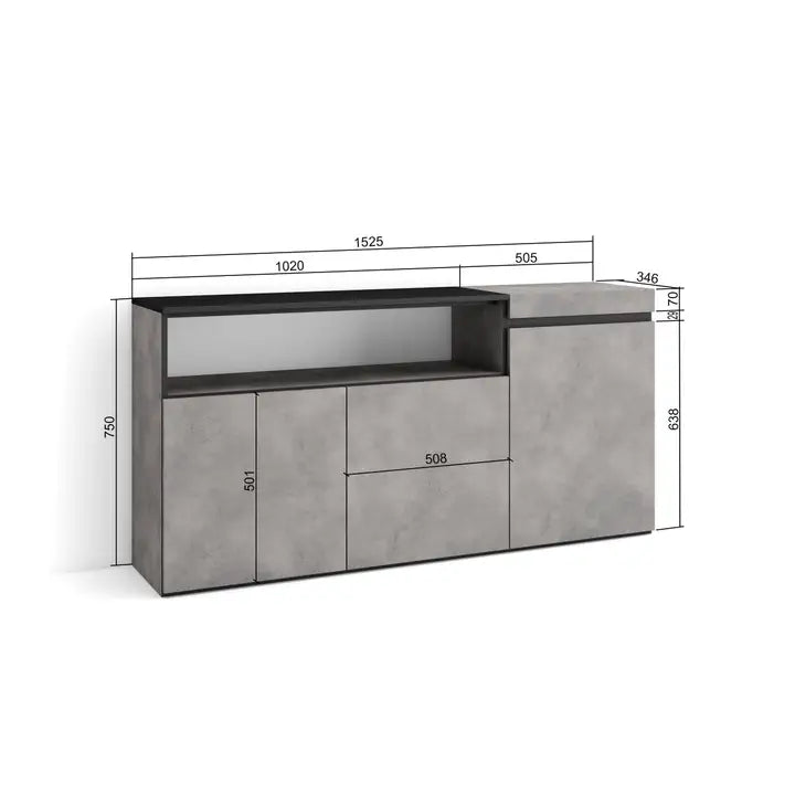 Dressoirs voor de woonkamer | Grote opbergcapaciteit | 150x75x35cm | 3 deuren | Kleerkast, schoenenrek | Moderne stijl | Cement
