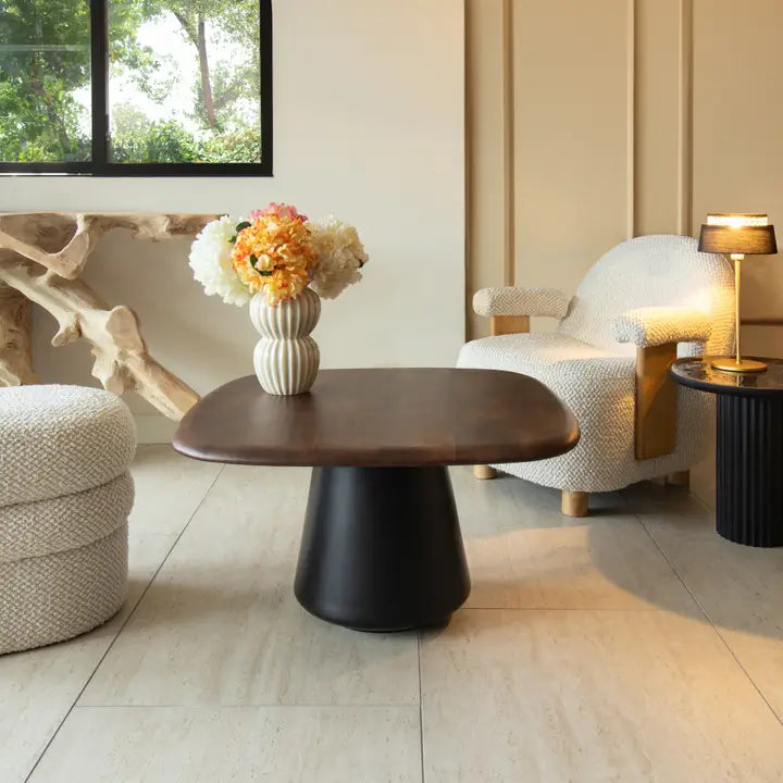 Coffee Table Mango Wood Black Metal Foot 80X80X43CM Solo