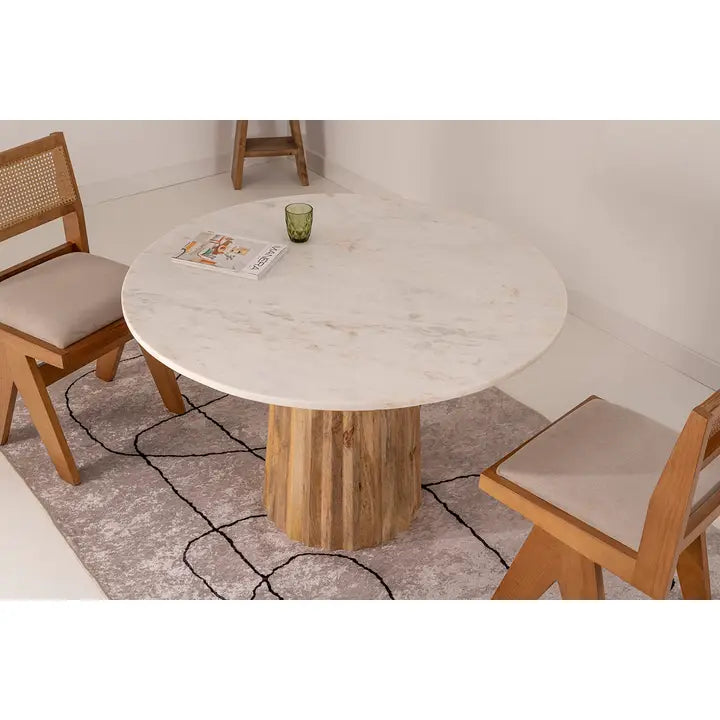 Round Table With White Marble Top 120X120X77