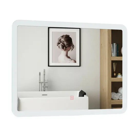 LED wall-mounted bathroom rounded arch corner mirror with shelf