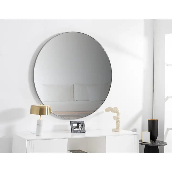 120 cm Diameter Round Mirror. Silver