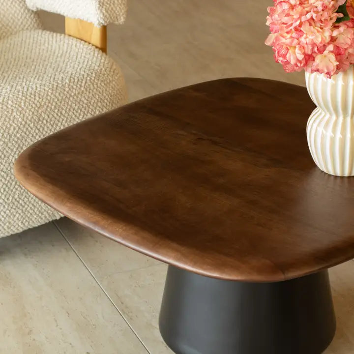 Coffee Table Mango Wood Black Metal Foot 80X80X43CM Solo