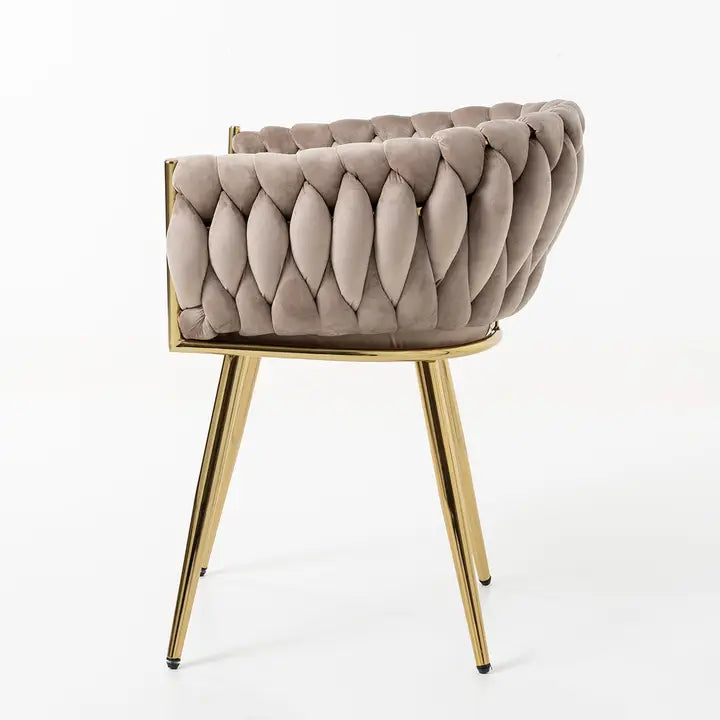 Beige Velvet Seat Chair and Gold Frame