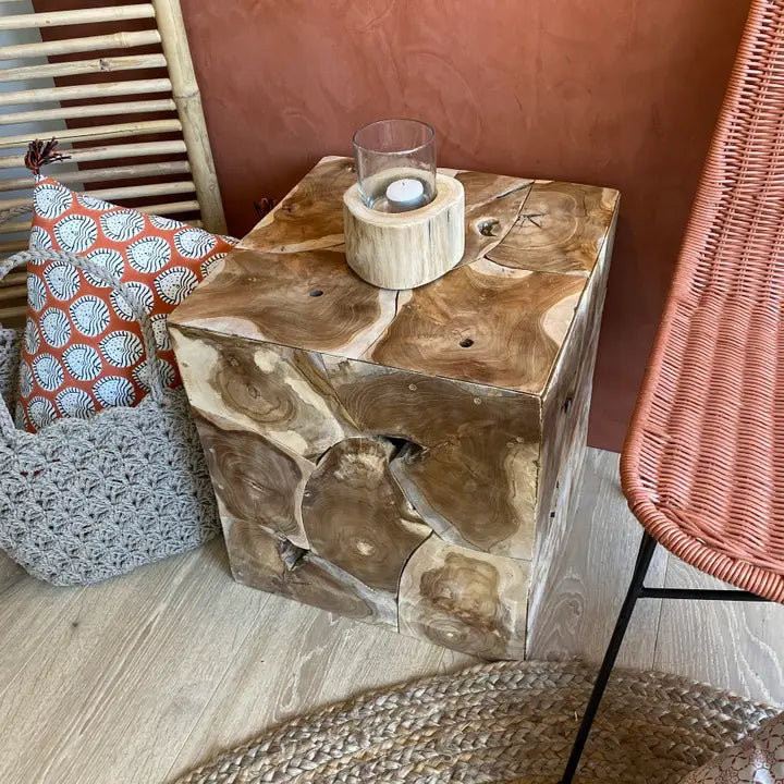 ZIJKAST IN TEAKWORTEL ASSEMBLEREN 40X40X HT45CM