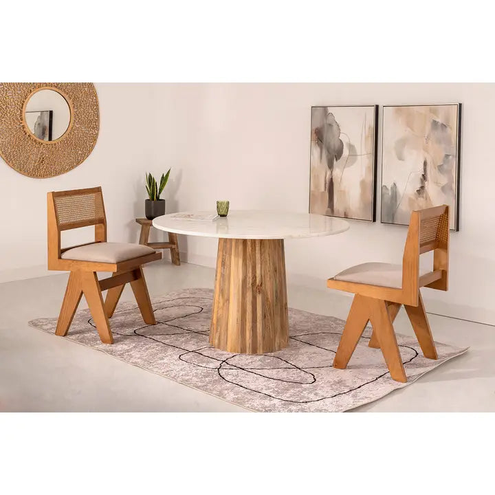 Round Table With White Marble Top 120X120X77