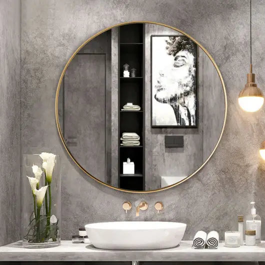 27.5 "Modern Metal Wall-Mounted Round Mirror For B