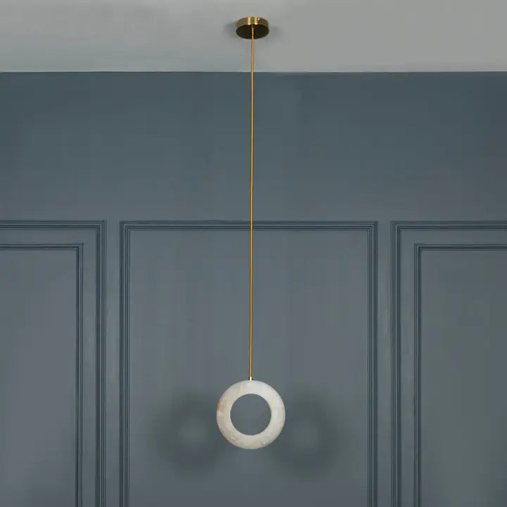 Handmade Marble Bagel Pendant Lamp, Brass Led Light Chandelier, Housewarming Gift Art Deco Hanging Lighting, Ceiling Lights. Model : Gamba