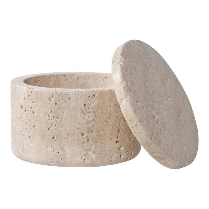 Voorraadpot - Voorraadpot, travertijn, naturel ø10x6,5 cm