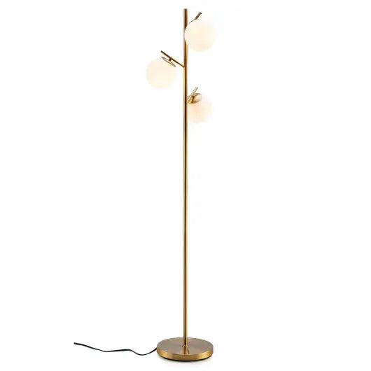3-globe vloerlamp met voetschakelaar en lampbases-golden