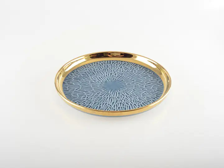 DESSERTBORD MET GOUDEN RAND 2 BLAUW EN 2 CRÈME - SET VAN