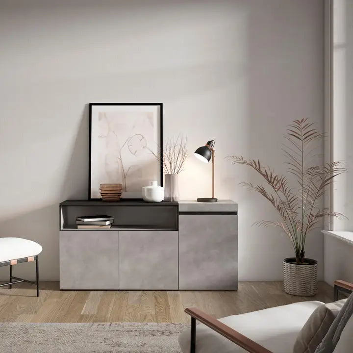 Dressoirs voor de woonkamer | Grote opbergcapaciteit | 150x75x35cm | 3 deuren | Kleerkast, schoenenrek | Moderne stijl | Cement