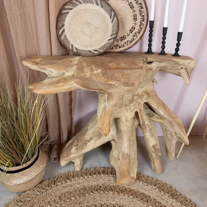 TEAKHOUTEN WORTELCONSOLE NATUURLIJKE VORM 100XH80CM GOBI