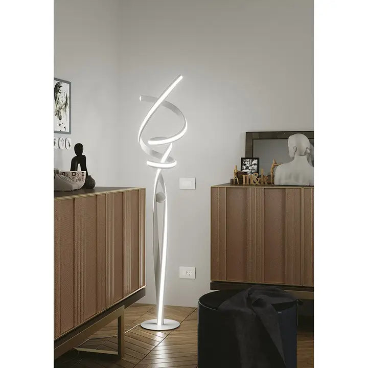 36W Mystral LED floor lamp in white embossed aluminum