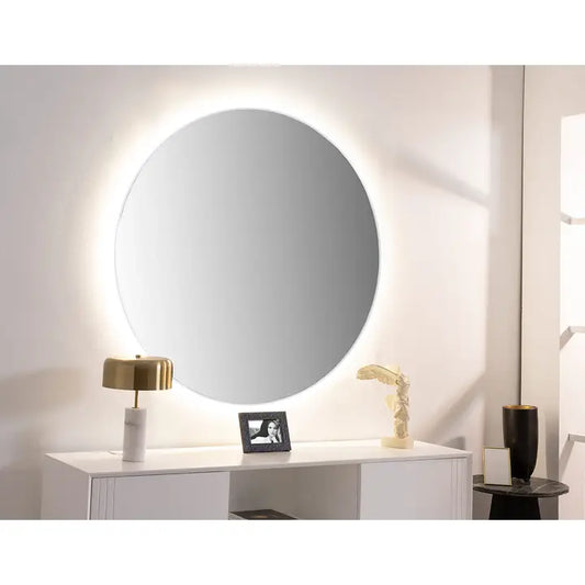 Mirror with Push Button Led Light 100 cm Diameter. Blanco