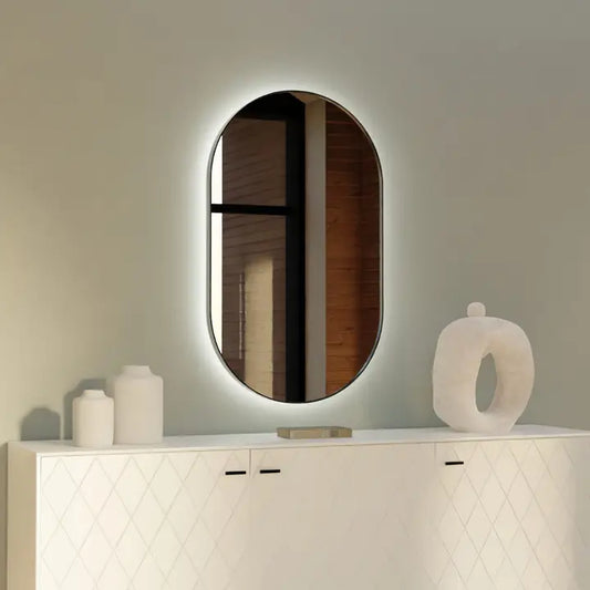 Oval Black Mirror with Push Button Led Light 100*60 cm