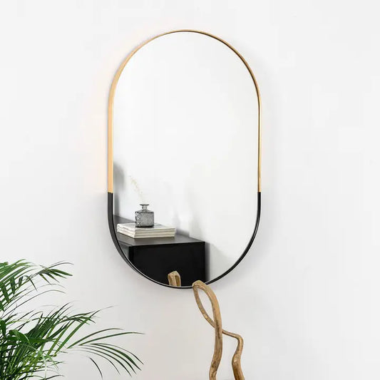 Oval Mirror Matte Black and Gold Frame 100X60X4Cm
