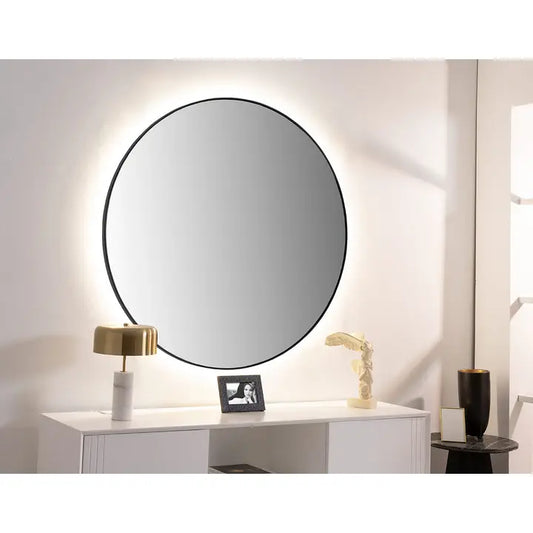 Mirror with Push Button Led Light 100 cm Diameter. Negro