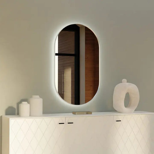 Oval White Mirror with Push Button Led Light 100*60 cm